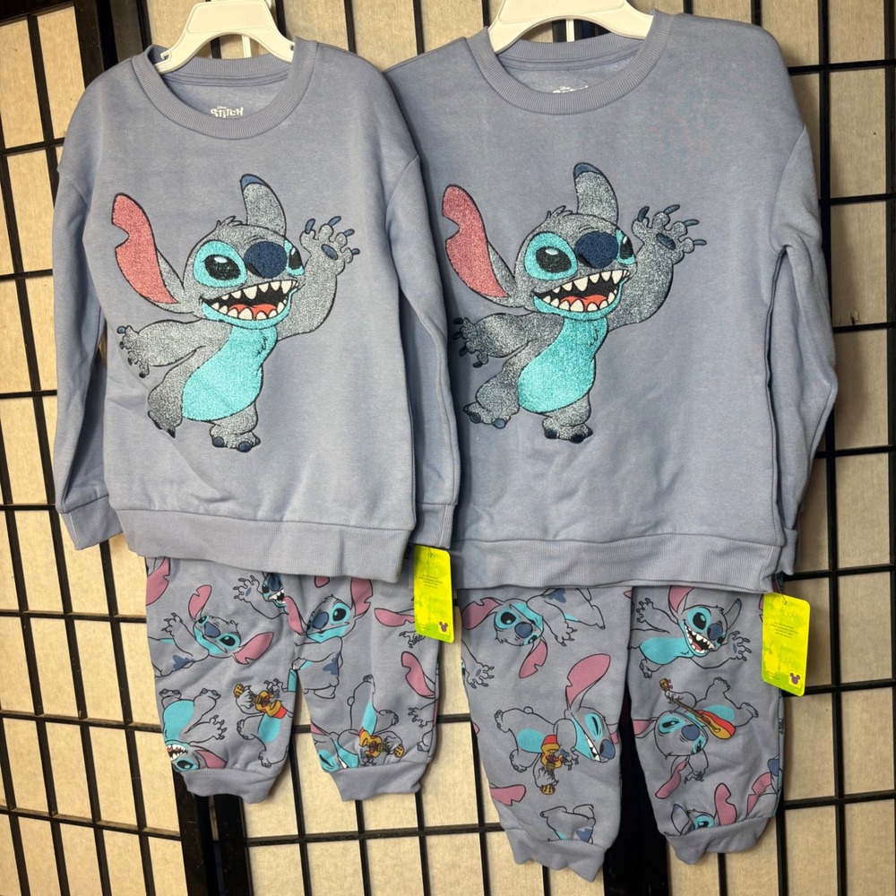Lot of 2 Disney Stitch Girls Size 5/6 and 7/8 Sweatshirt and Joggers Sistrs